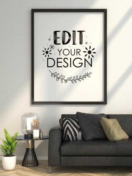 Free Poster Frame In Living Room Mockup Psd