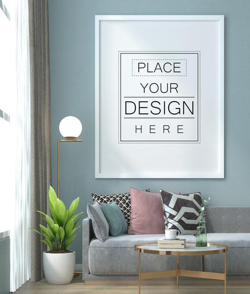 Free Poster Frame In Living Room Mockup Psd