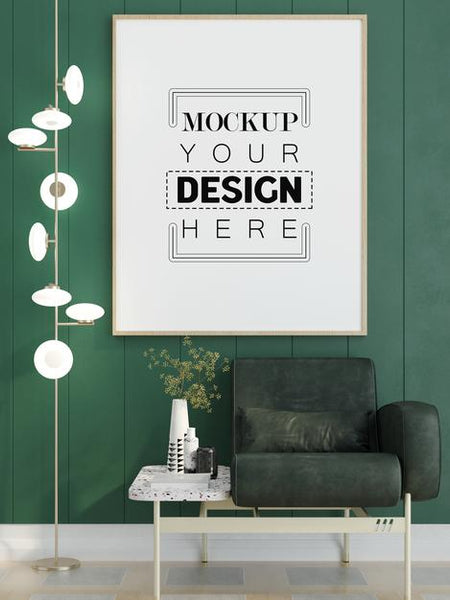 Free Poster Frame In Living Room Mockup Psd