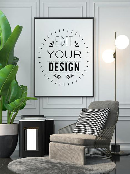 Free Poster Frame In Living Room Mockup Psd