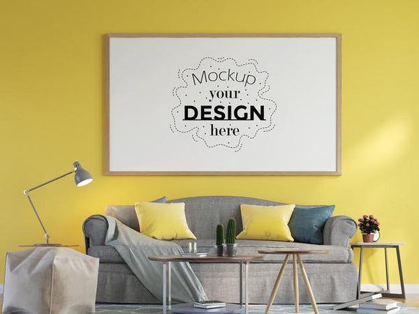 Free Poster Frame In Living Room Mockup Psd