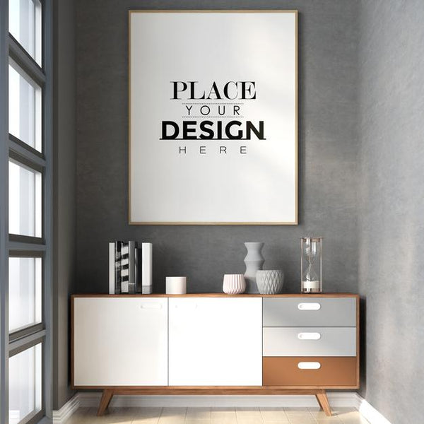 Free Poster Frame In Living Room Mockup Psd