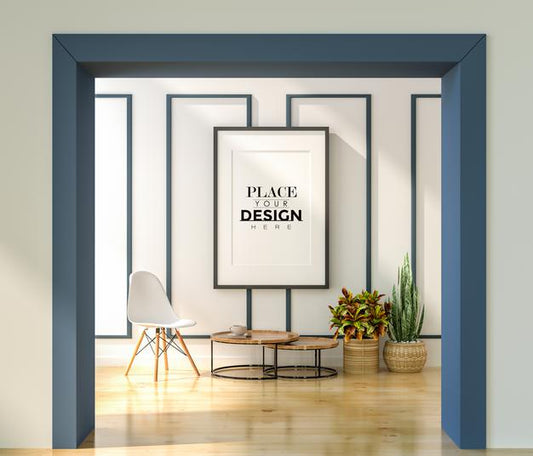 Free Poster Frame In Living Room Mockup Psd