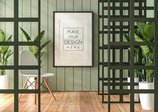 Free Poster Frame In Living Room Mockup Psd