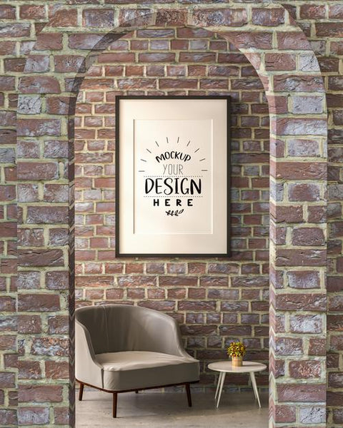 Free Poster Frame In Living Room Mockup Psd