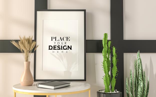 Free Poster Frame In Living Room Mockup Psd