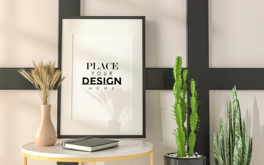 Free Poster Frame In Living Room Mockup Psd