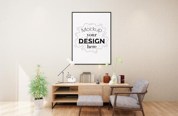 Free Poster Frame In Living Room Mockup Psd