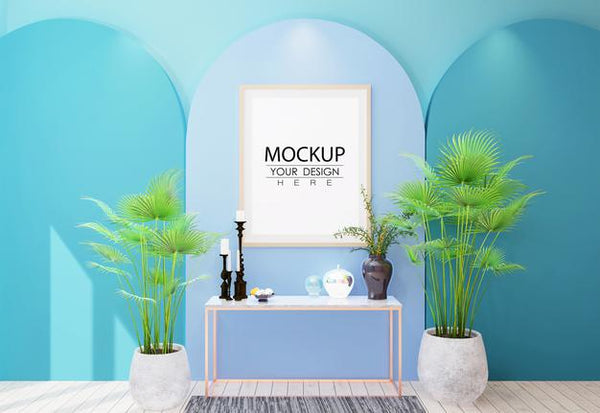 Free Poster Frame In Living Room Mockup Psd