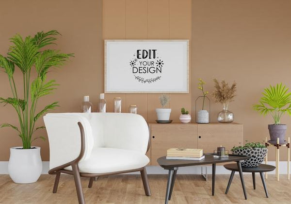 Free Poster Frame In Living Room Mockup Psd