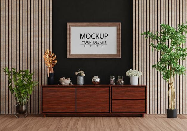 Free Poster Frame In Living Room Mockup Psd