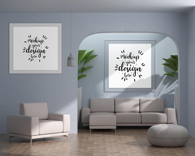 Free Poster Frame In Living Room Psd Mockup Psd