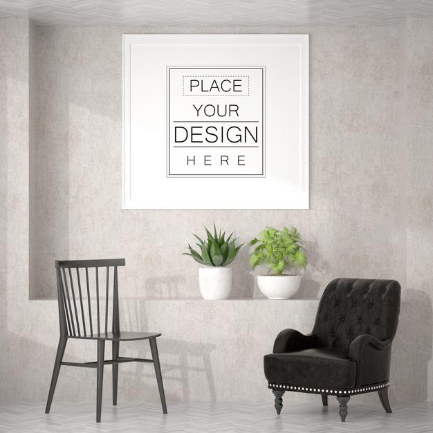 Free Poster Frame In Living Room Psd Mockup Psd
