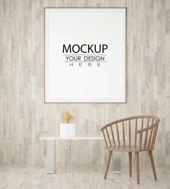 Free Poster Frame In Living Room Psd Mockup Psd