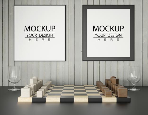 Free Poster Frame In Living Room Psd Mockup Psd