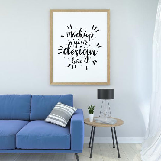 Free Poster Frame In Living Room Psd Mockup Psd