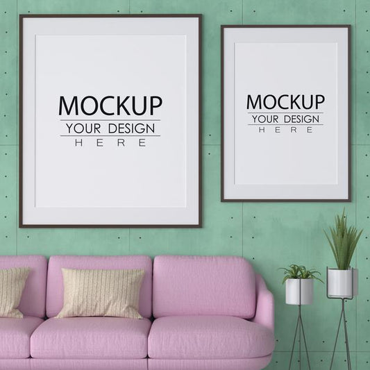 Free Poster Frame In Living Room Psd Mockup Psd