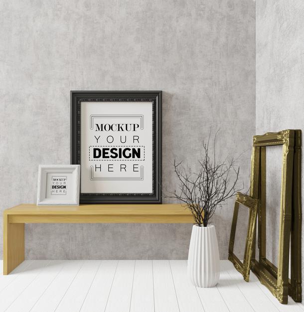 Free Poster Frame In Living Room Psd Mockup Psd