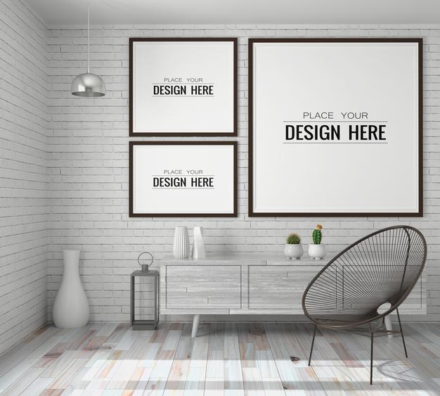 Free Poster Frame In Living Room Psd Mockup Psd