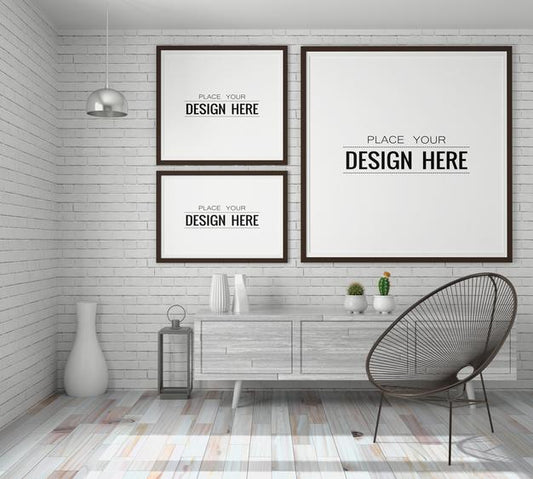 Free Poster Frame In Living Room Psd Mockup Psd