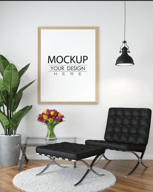Free Poster Frame In Living Room Psd Mockup Psd