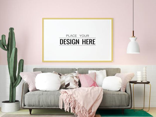 Free Poster Frame In Living Room Psd Mockup Psd