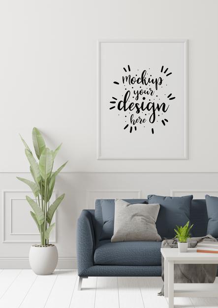 Free Poster Frame In Living Room Psd Mockup Psd