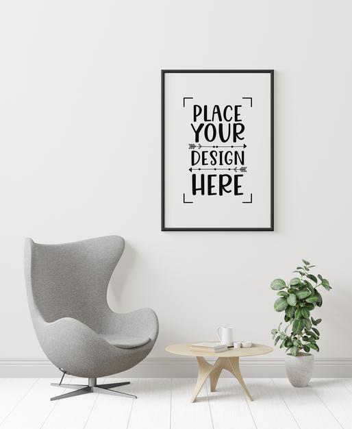 Free Poster Frame In Living Room Psd Mockup Psd
