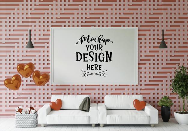 Free Poster Frame In Living Room Psd Mockup Psd