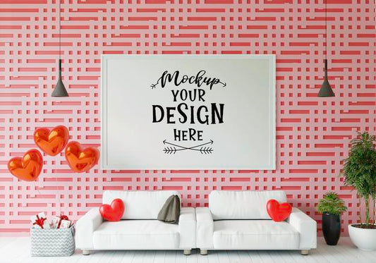 Free Poster Frame In Living Room Psd Mockup Psd