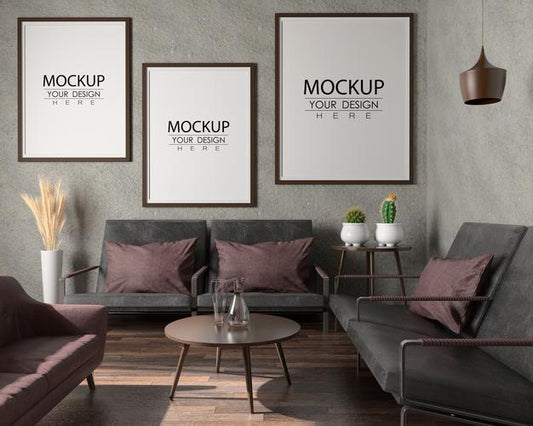 Free Poster Frame In Living Room Psd Mockup Psd