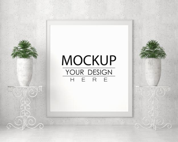 Free Poster Frame In Living Room Psd Mockup Psd