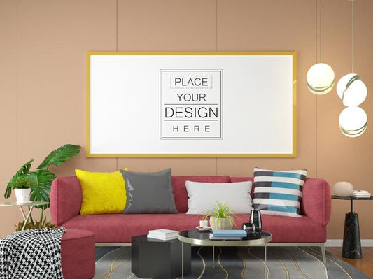 Free Poster Frame In Living Room Psd Mockup Psd