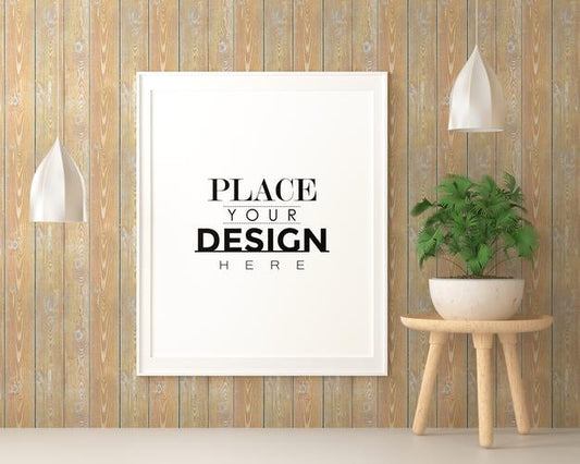 Free Poster Frame In Living Room Psd Mockup Psd
