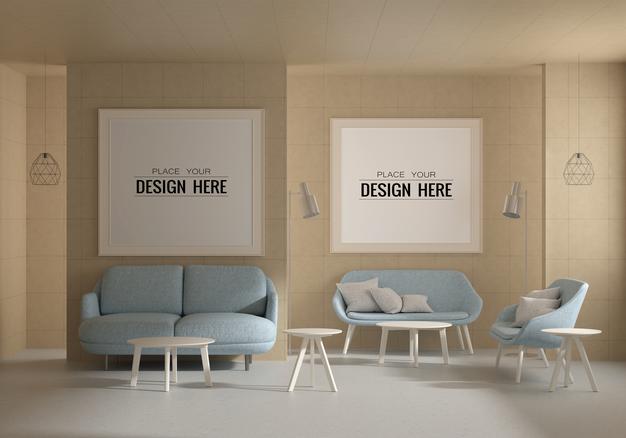 Free Poster Frame In Living Room Psd Mockup Psd