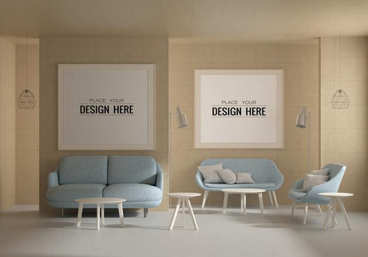 Free Poster Frame In Living Room Psd Mockup Psd