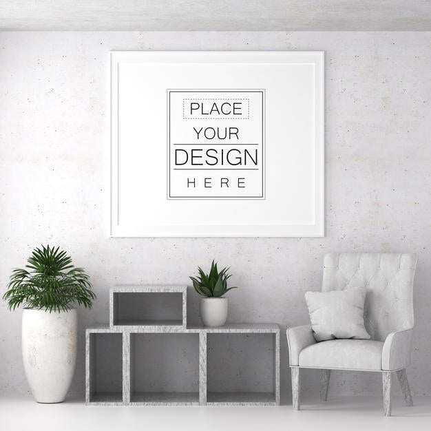 Free Poster Frame In Living Room Psd Mockup Psd