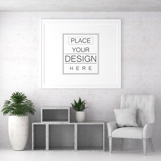 Free Poster Frame In Living Room Psd Mockup Psd