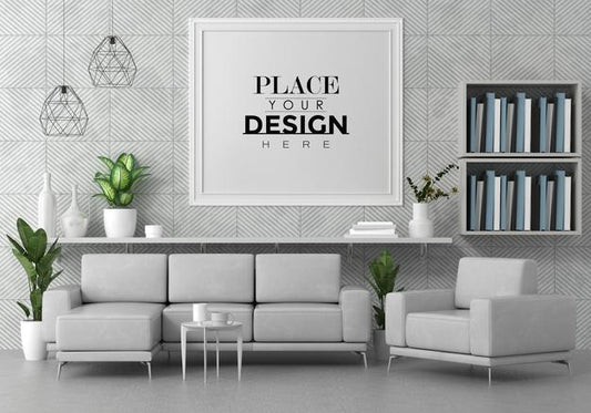Free Poster Frame In Living Room Psd Mockup Psd