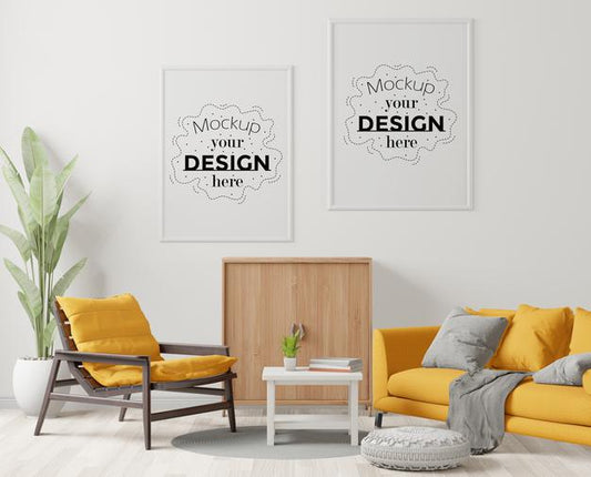 Free Poster Frame In Living Room Psd Mockup Psd