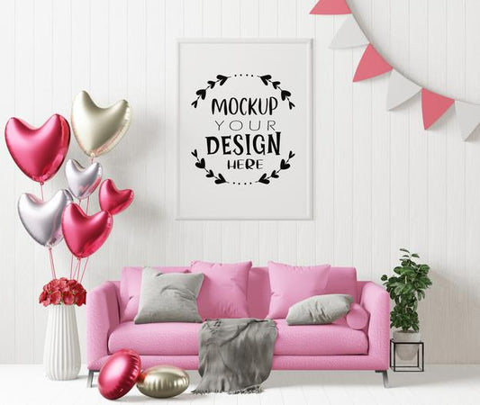 Free Poster Frame In Living Room Psd Mockup Psd