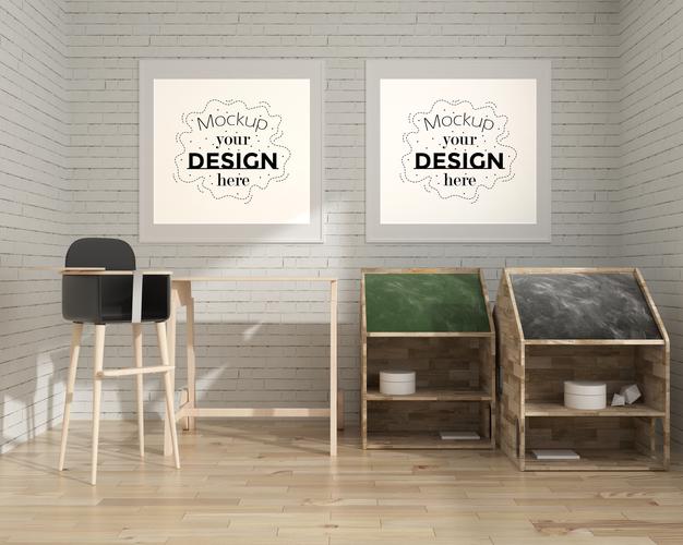 Free Poster Frame In Living Room Psd Mockup Psd