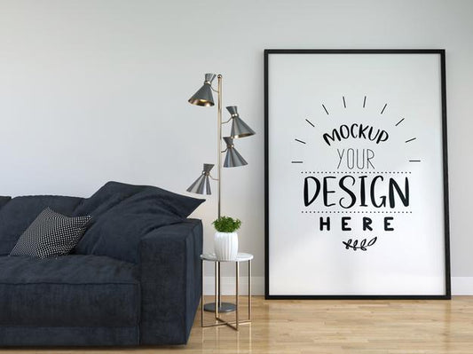 Free Poster Frame In Living Room Psd Mockup Psd