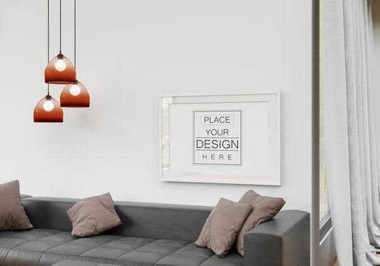 Free Poster Frame In Living Room Psd Mockup Psd