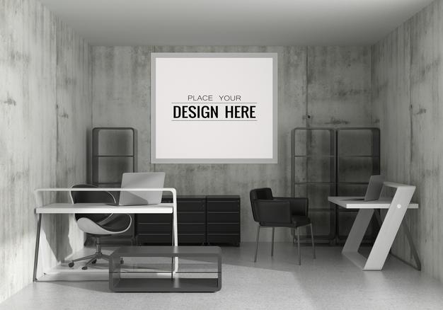 Free Poster Frame In Living Room Psd Mockup Psd