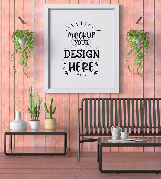 Free Poster Frame In Living Room Psd Mockup Psd
