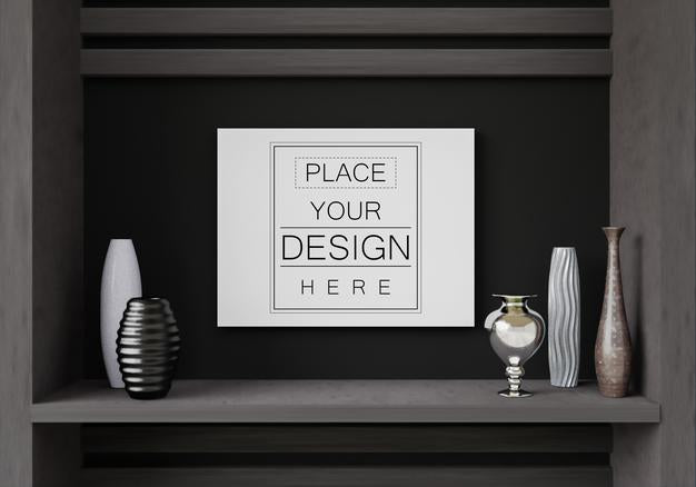 Free Poster Frame In Living Room Psd Mockup Psd