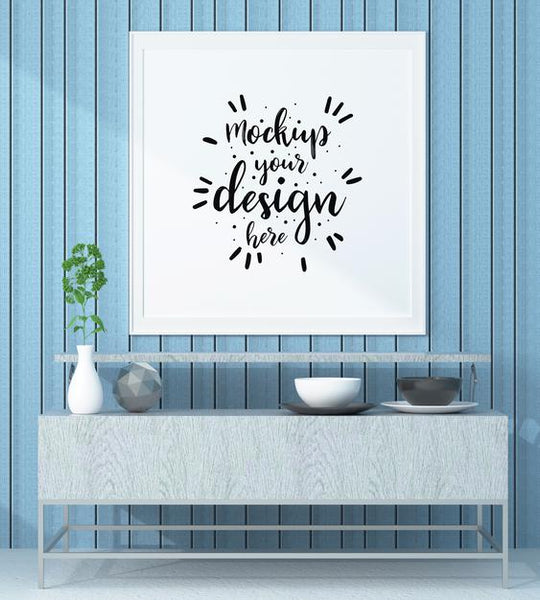 Free Poster Frame In Living Room Psd Mockup Psd