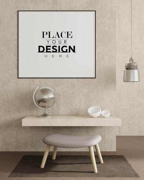 Free Poster Frame In Living Room Psd Mockup Psd