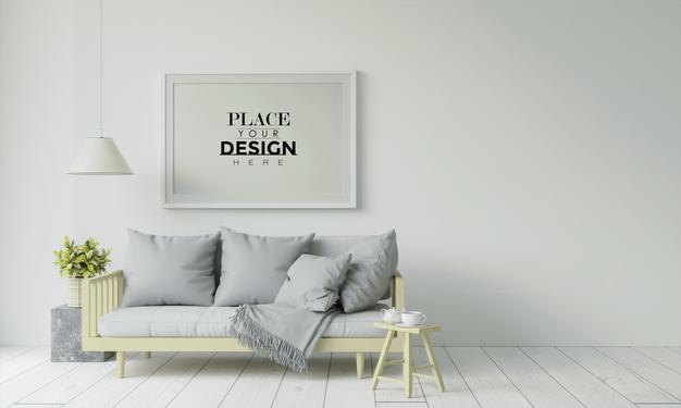Free Poster Frame In Living Room Psd Mockup Psd